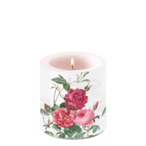 bougie amber de chez ambiente blanche avec des roses élégantes