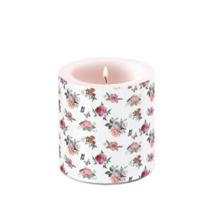 bougie charlotte white de chez ambiente blanche avec des roses élégantes