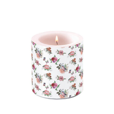 bougie charlotte white de chez ambiente blanche avec des roses élégantes