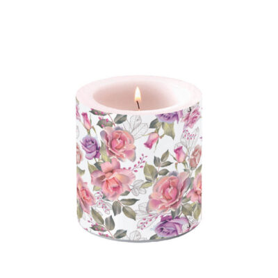 bougie josephine de chez ambiente blanche avec des roses élégantes