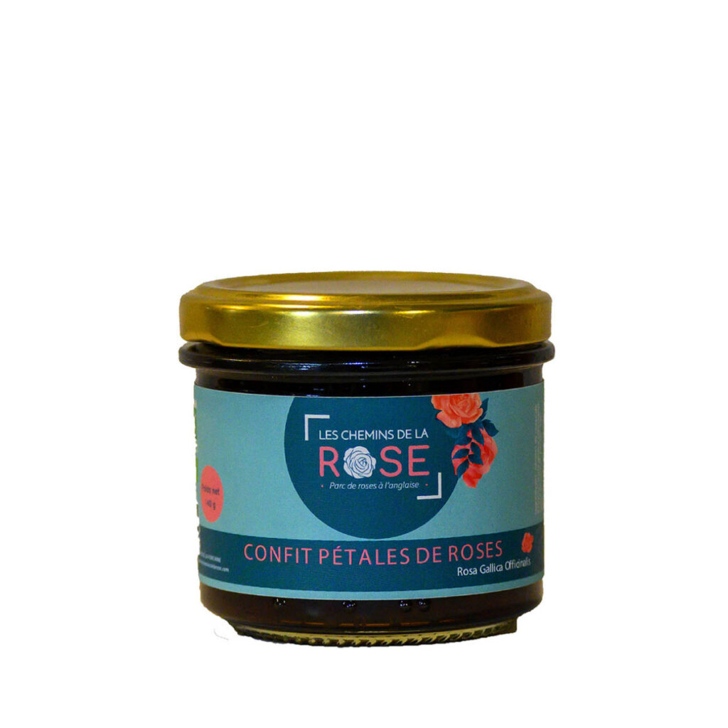 confit de pétales de rose bio et fabriqué en france aux chemins de la rose - 140 g