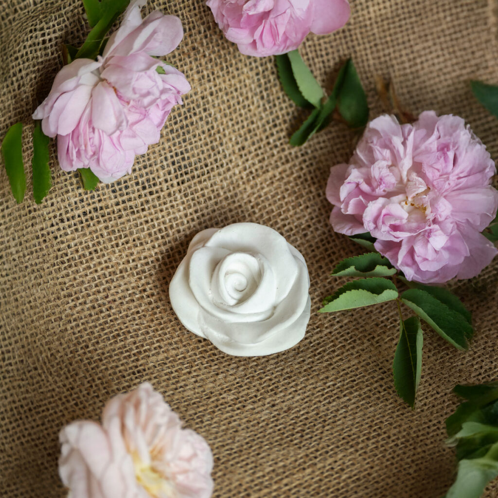 rose en plâtre blanc avec ruban rose décor parfumé rose élégante mathilde m petit format