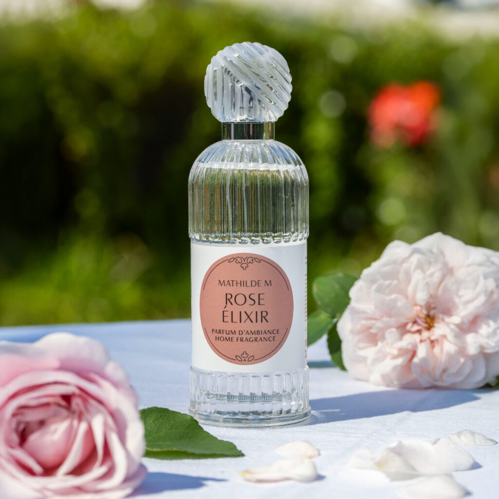 parfum d'ambiance rose élixir de mathilde m dans un flacon en verre 100 ml