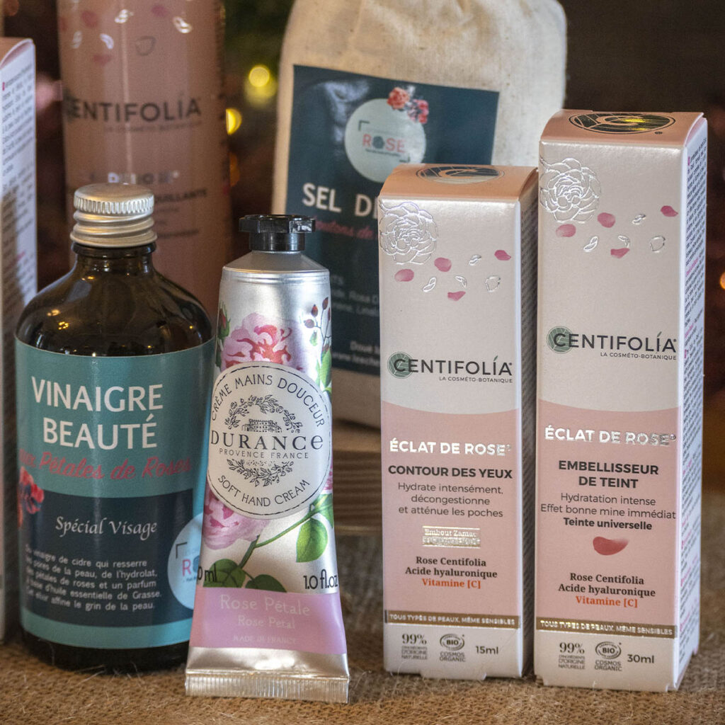 idée calendrier skincare premium - centifolia les chemins de la rose - produit beauté à la rose - crème hydratante main durance embellisseur de teint et contours des yeux centifolia