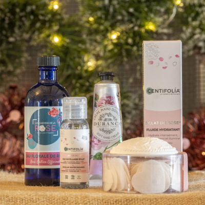 calendrier de l'avent - idée calendrier skincare - eau de rose eau micellaire centifolia crème hydratante mains fluide hydratant savon petales de rose