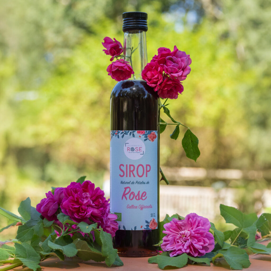 sirop de pétales de roses Gallica officinalis fabriqué en france bio label Nature & Progrès