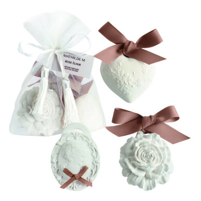pochon de 3 décors parfumés rose elixir pour armoire tiroir et linge